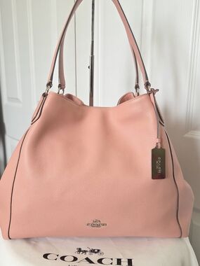 Coach Edie Pebble Leather Large Shoulder Bag in Blush Pink